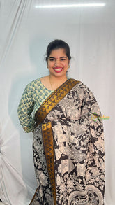 Vriksham Black Kalamkari Saree with Nizam Border-VS4218